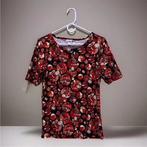 LuLaRoe Black and Red Elves Christmas Patterned Short Sleeve Top